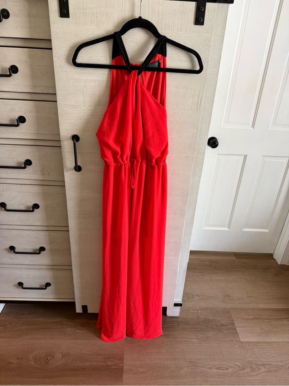 ASTR Halter Dress in Orange with Black Satin tie and open back